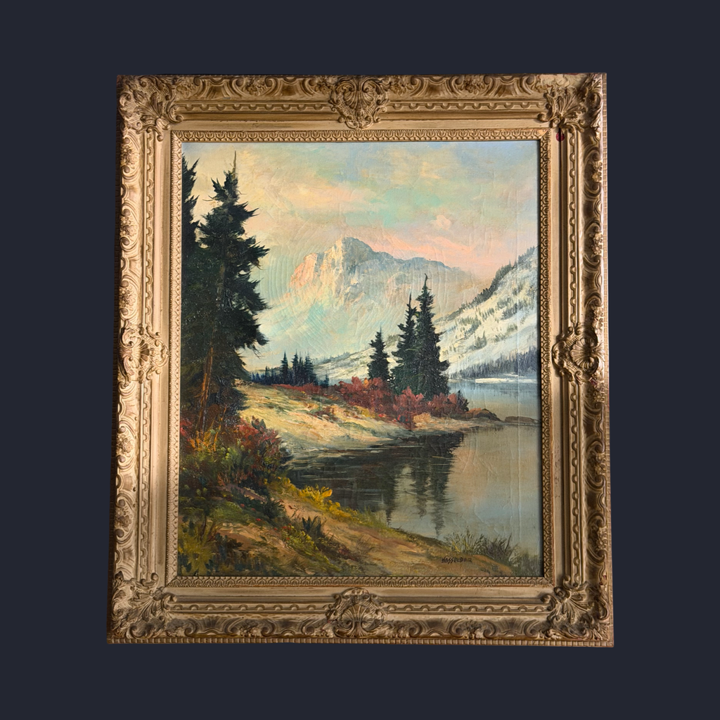 20th Century Michael Hasselbar Westen Mountain Landscape Oil On Canvas