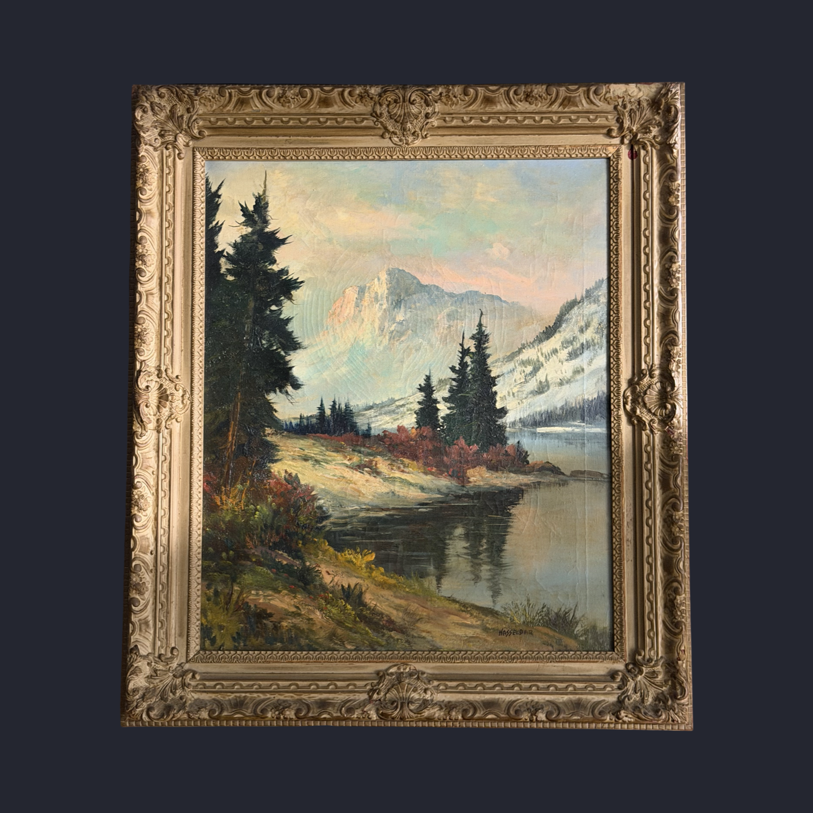 20th Century Michael Hasselbar Westen Mountain Landscape Oil On Canvas