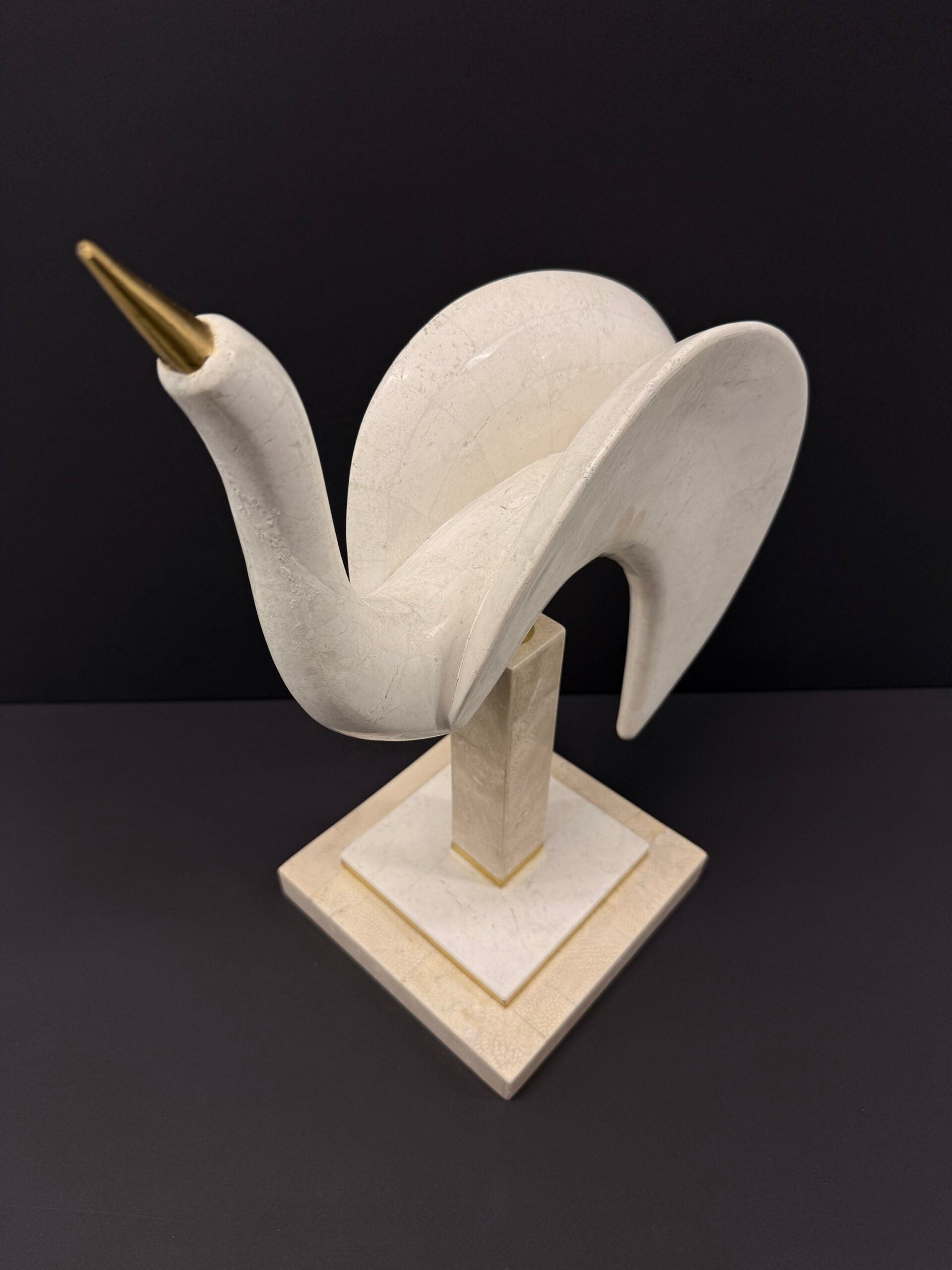 Vintage Maitland-Smith Tessellated Stone &amp; Brass Bird Sculpture image 0