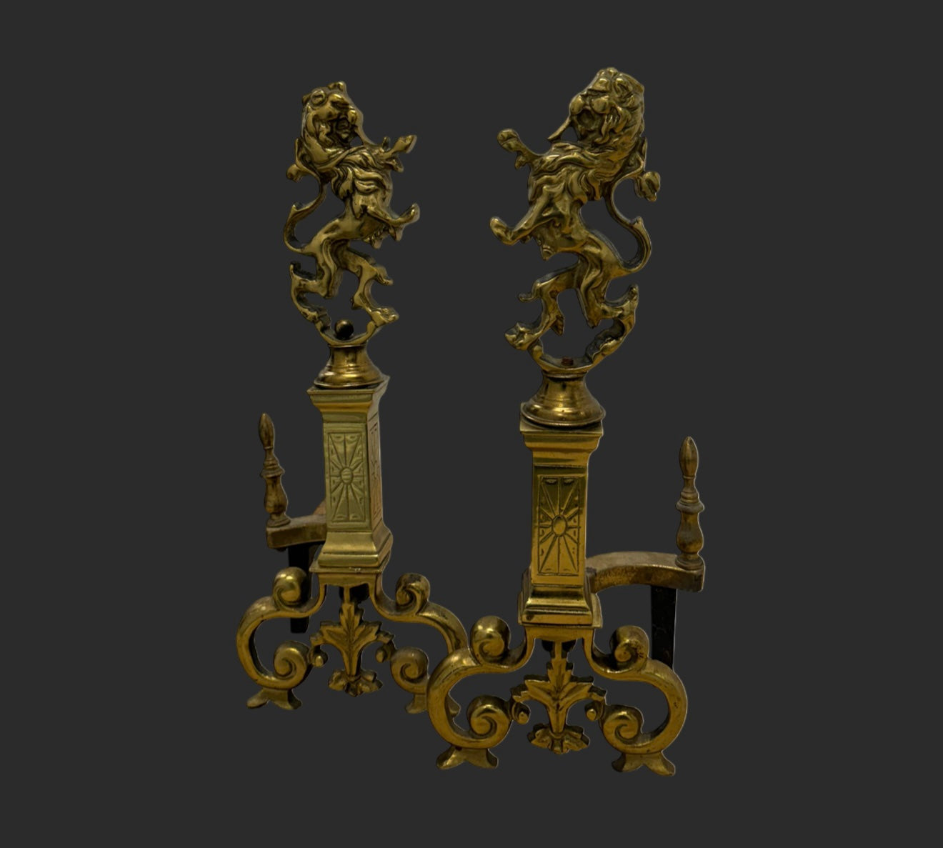 PR. 19th Cent Brass Lion Andirons image 0