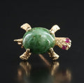 14k Nephrite &amp; Ruby Turtle Brooch image 0