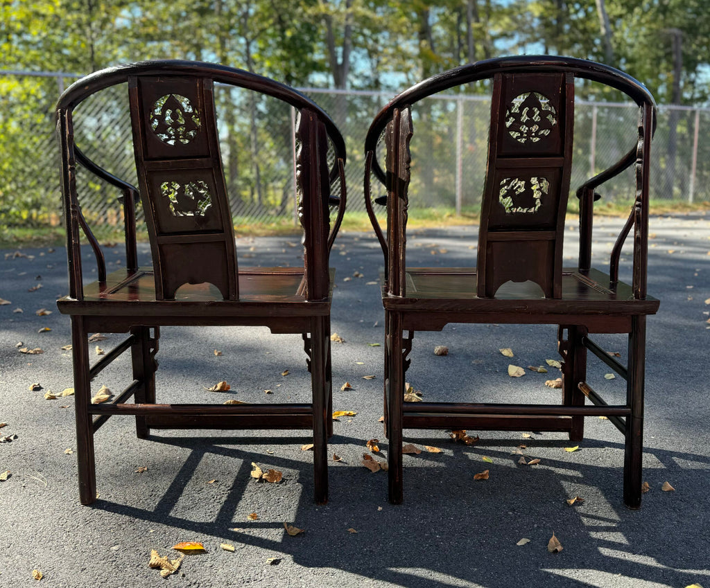Chinese Antique Horseshoe Arms Chair Pair image 2