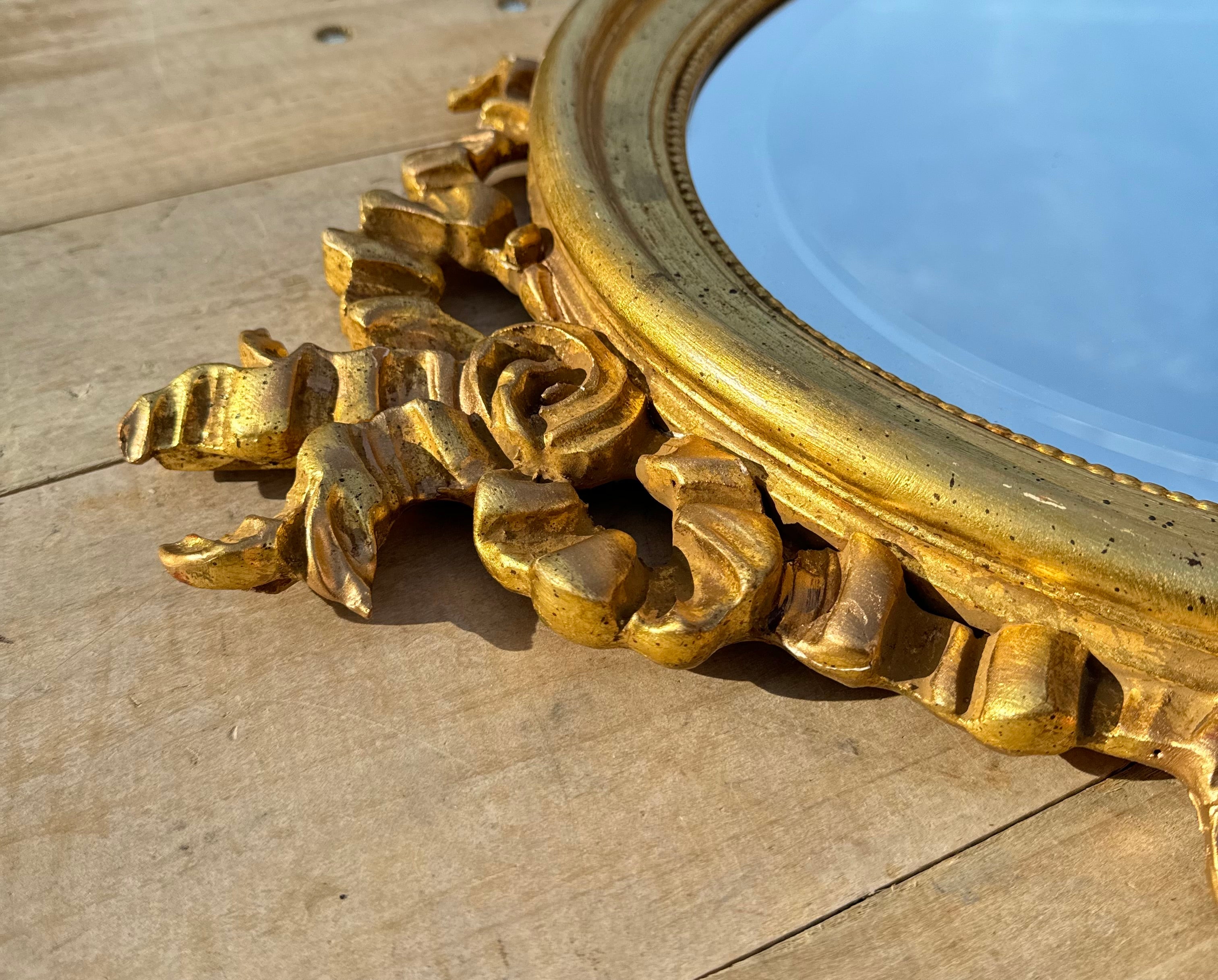 LaBarge French Louis XVI Gilt Wood Oval Mirror Ribbon Design