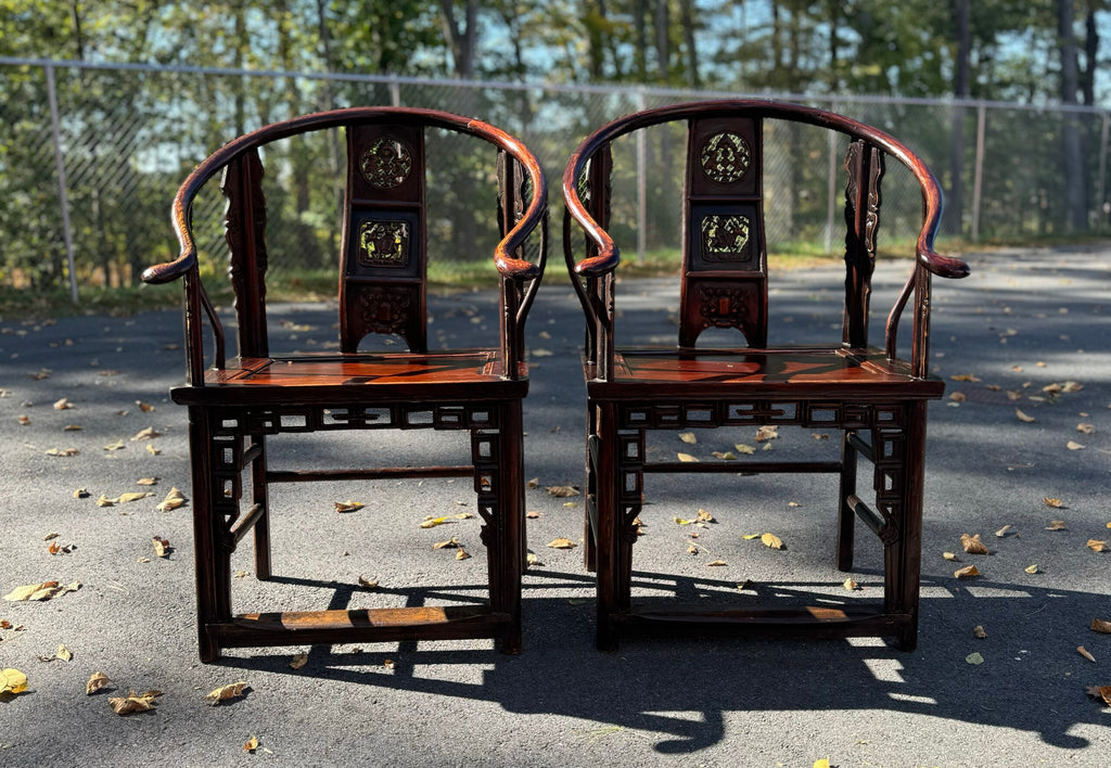 Chinese Antique Horseshoe Arms Chair Pair image 0