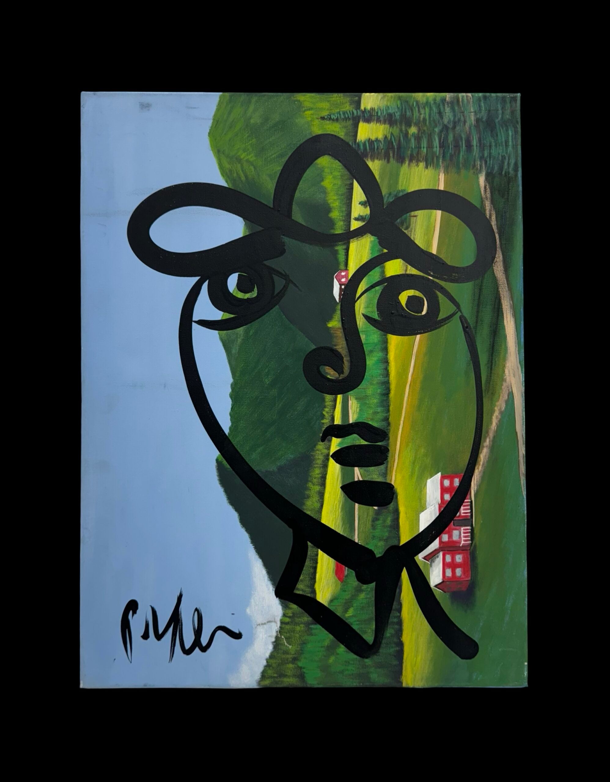 Peter Keil Abstract Acrylic Portrait Over Landscape of Rural Red Houses image 0