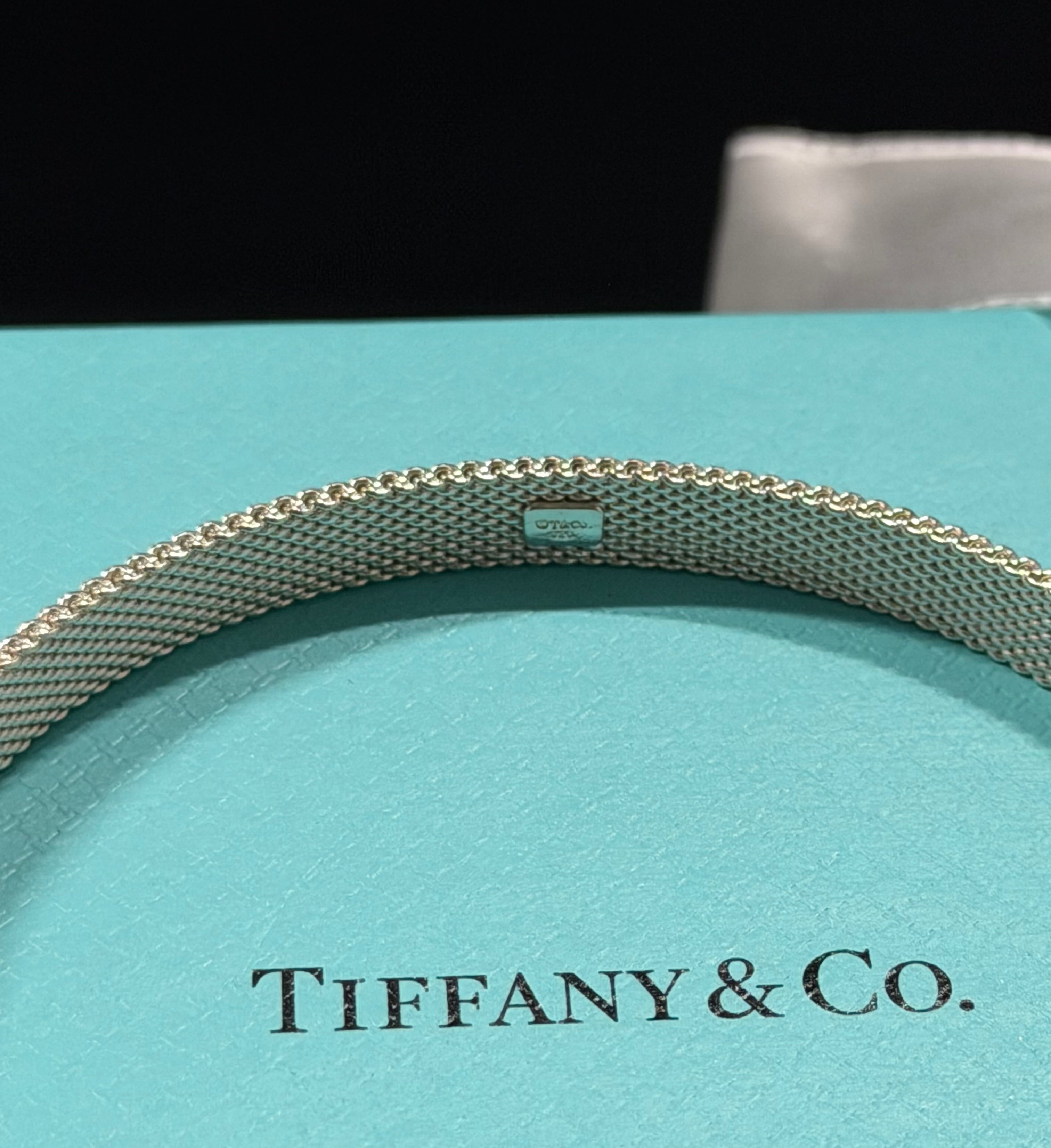 Rare Tiffany & Co Sterling Silver Small Somerset Mesh Firm Bangle