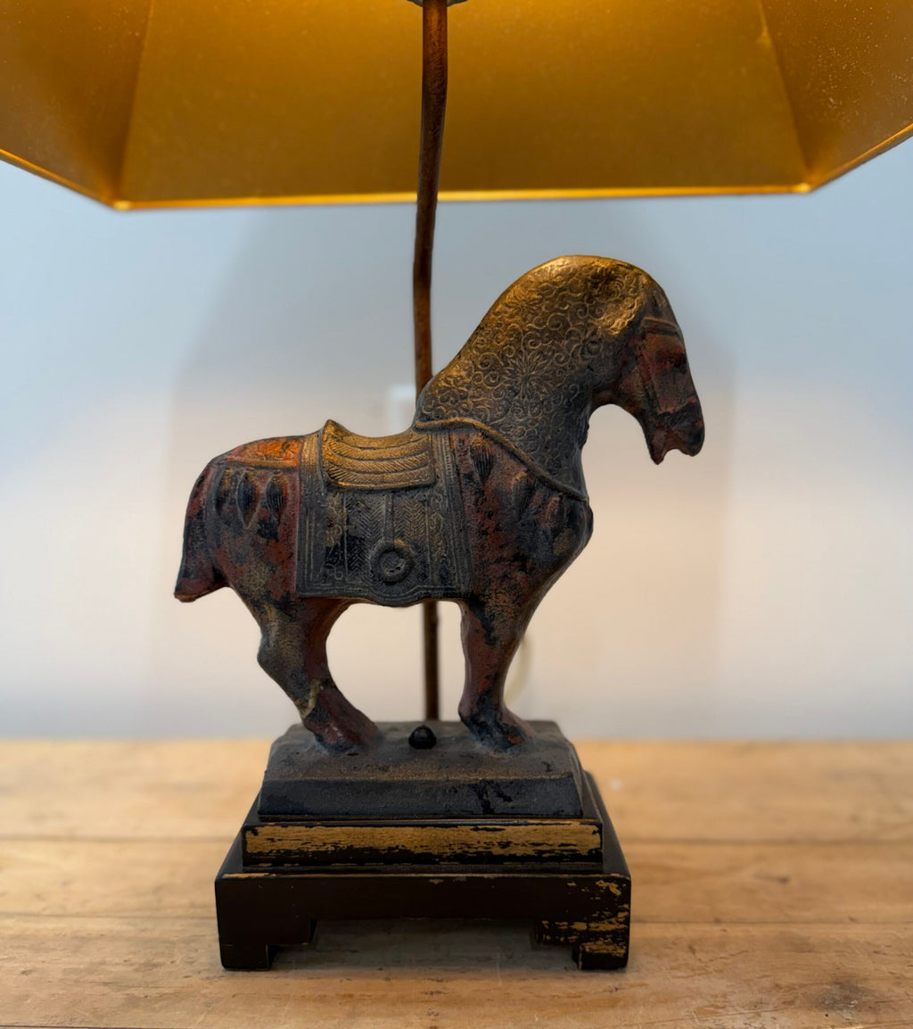 Vintage Frederick Cooper Cast Iron Tang Horse Lamp With Original Shade image 1