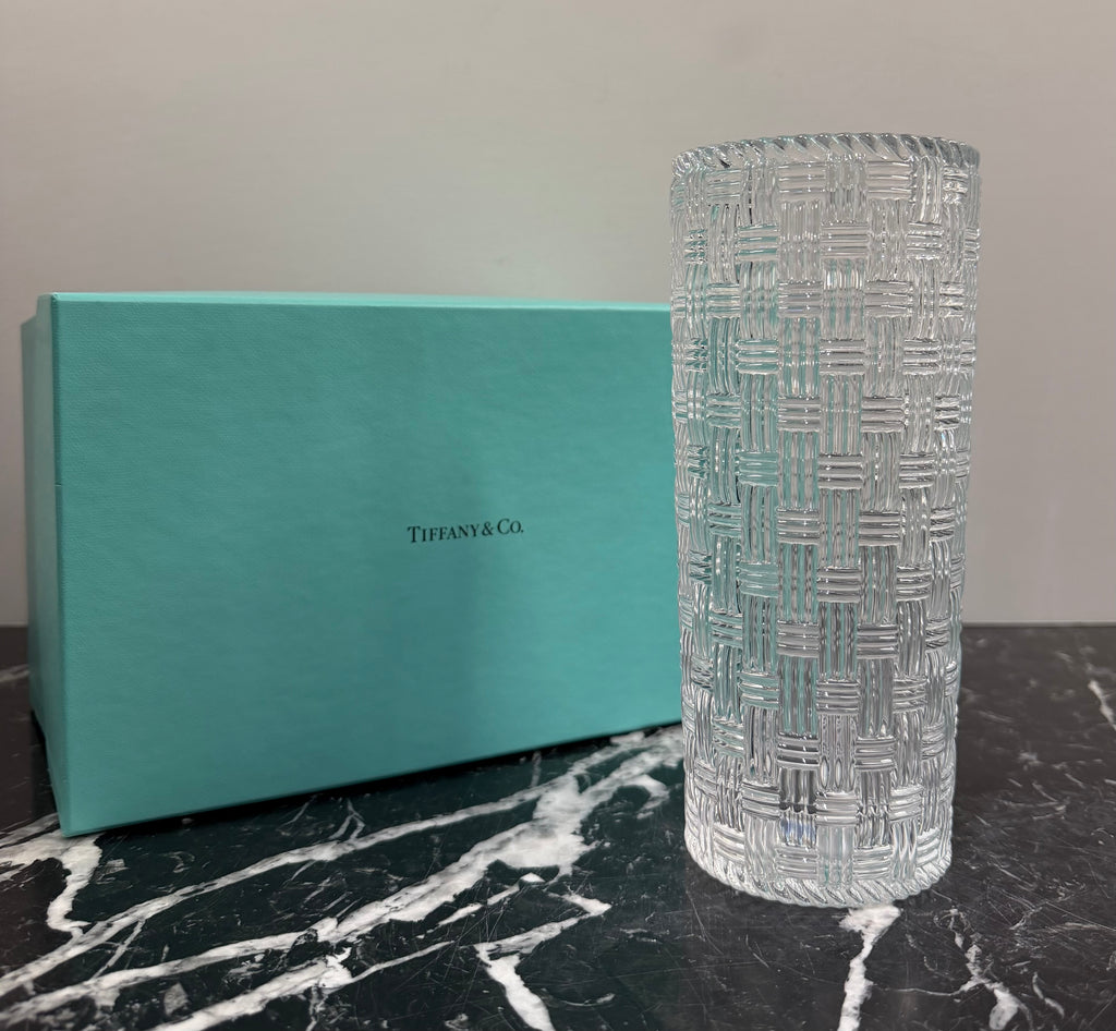 Tiffany & Co. Woven Basketweave Crystal Cylinder Vase