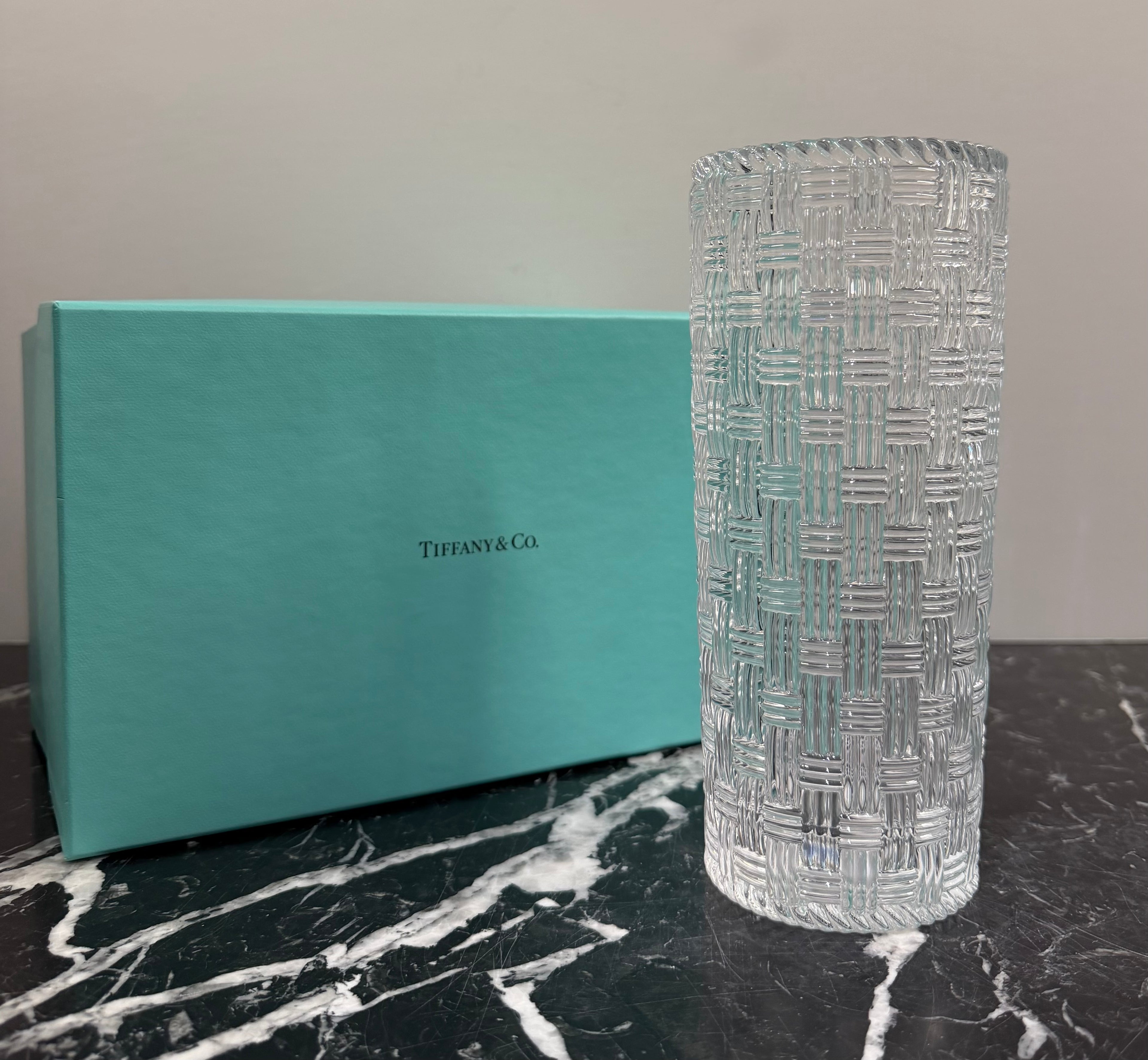 Tiffany & Co. Woven Basketweave Crystal Cylinder Vase