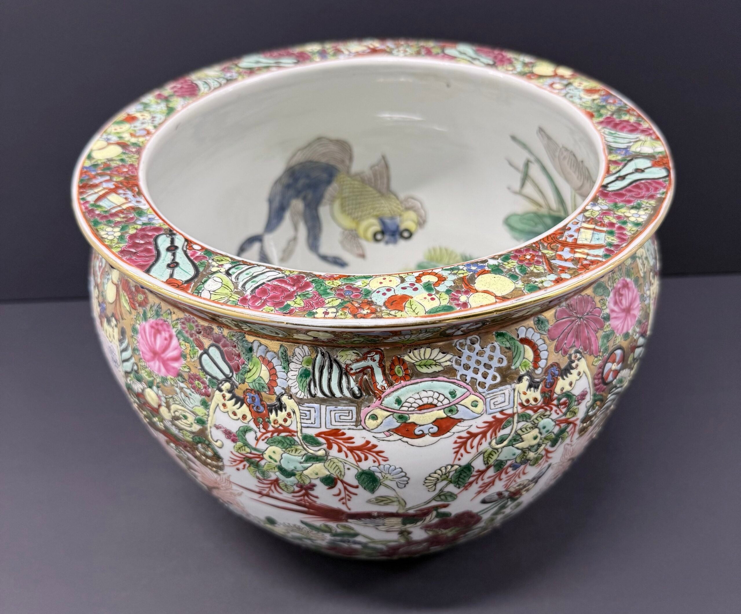 Porcelain Chinese Famille Rose Mandarin Fish Bowl image 0