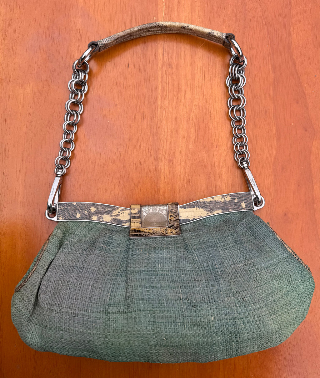 Rare Vintage Prada Raffia & Lizard Leather Bag