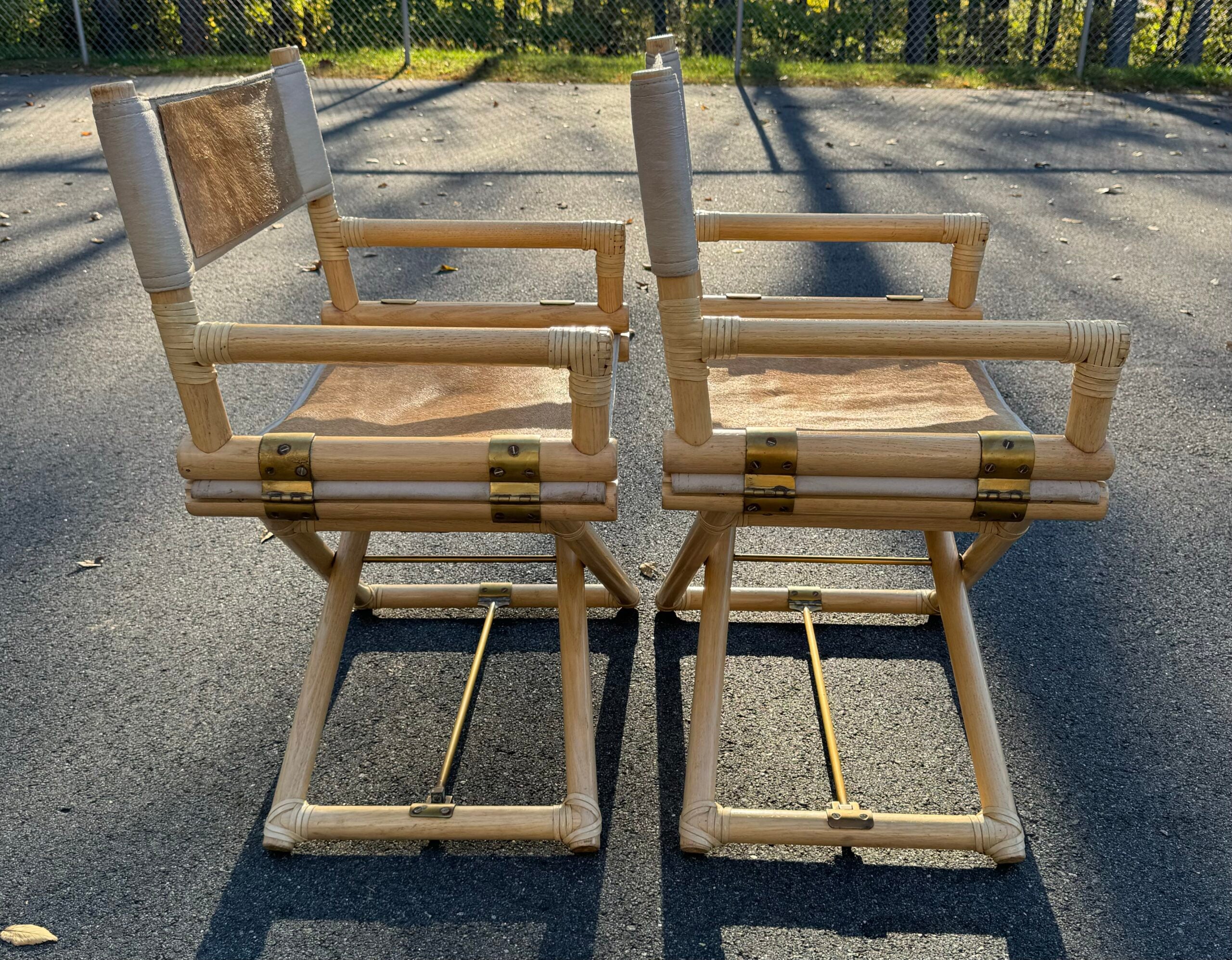 Vintage Pair of McGuire Bamboo &amp; Raw Hide Director's Chairs image 1