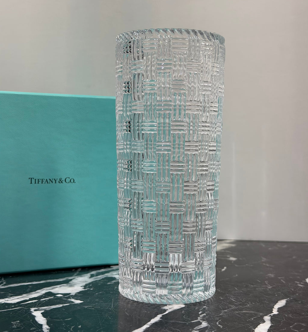 Tiffany & Co. Woven Basketweave Crystal Cylinder Vase