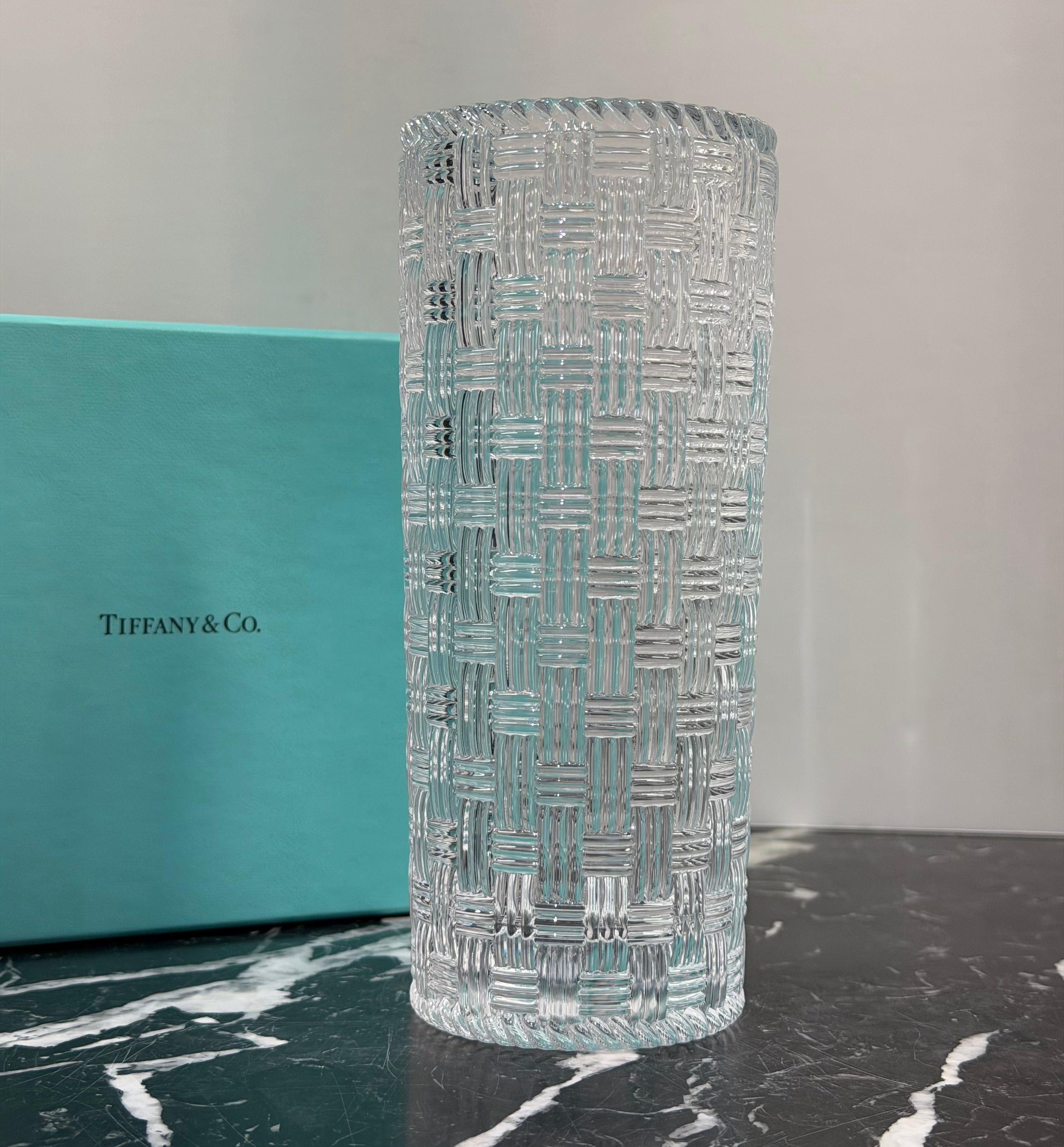 Tiffany & Co. Woven Basketweave Crystal Cylinder Vase