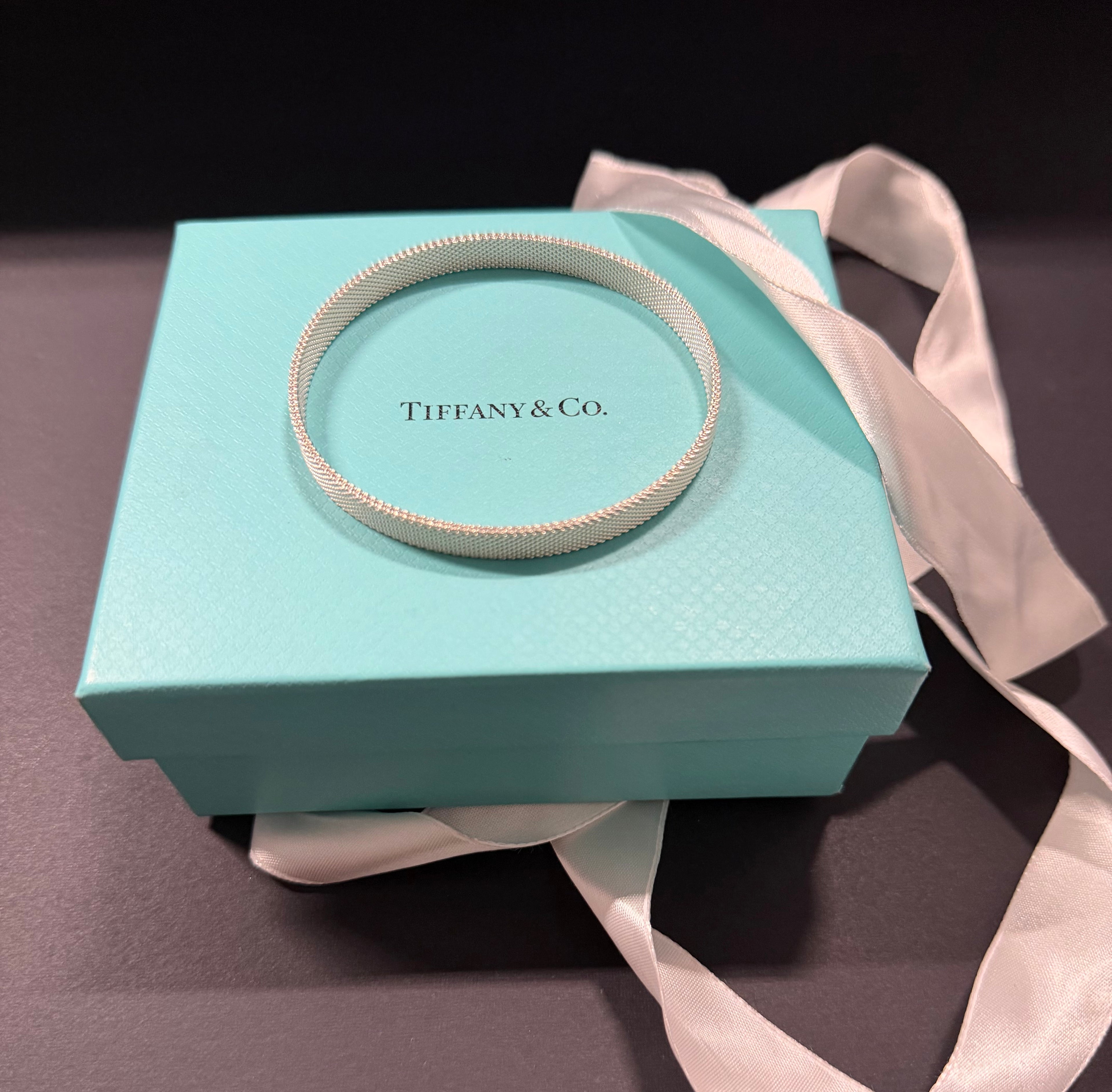 Rare Tiffany & Co Sterling Silver Small Somerset Mesh Firm Bangle