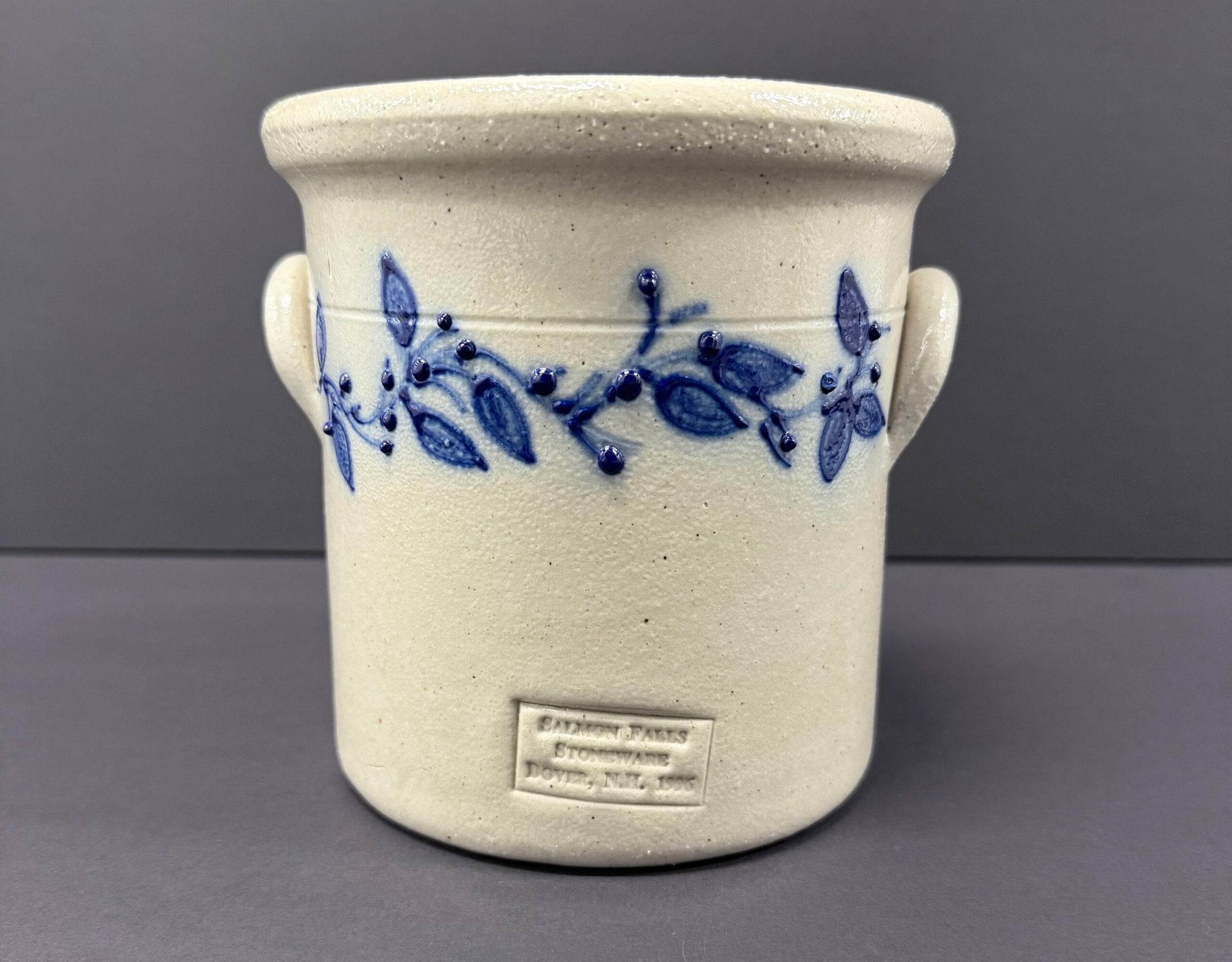 Vintage Salmon Falls Stoneware Pottery BLUEBERRY VINE Double Handles image 0
