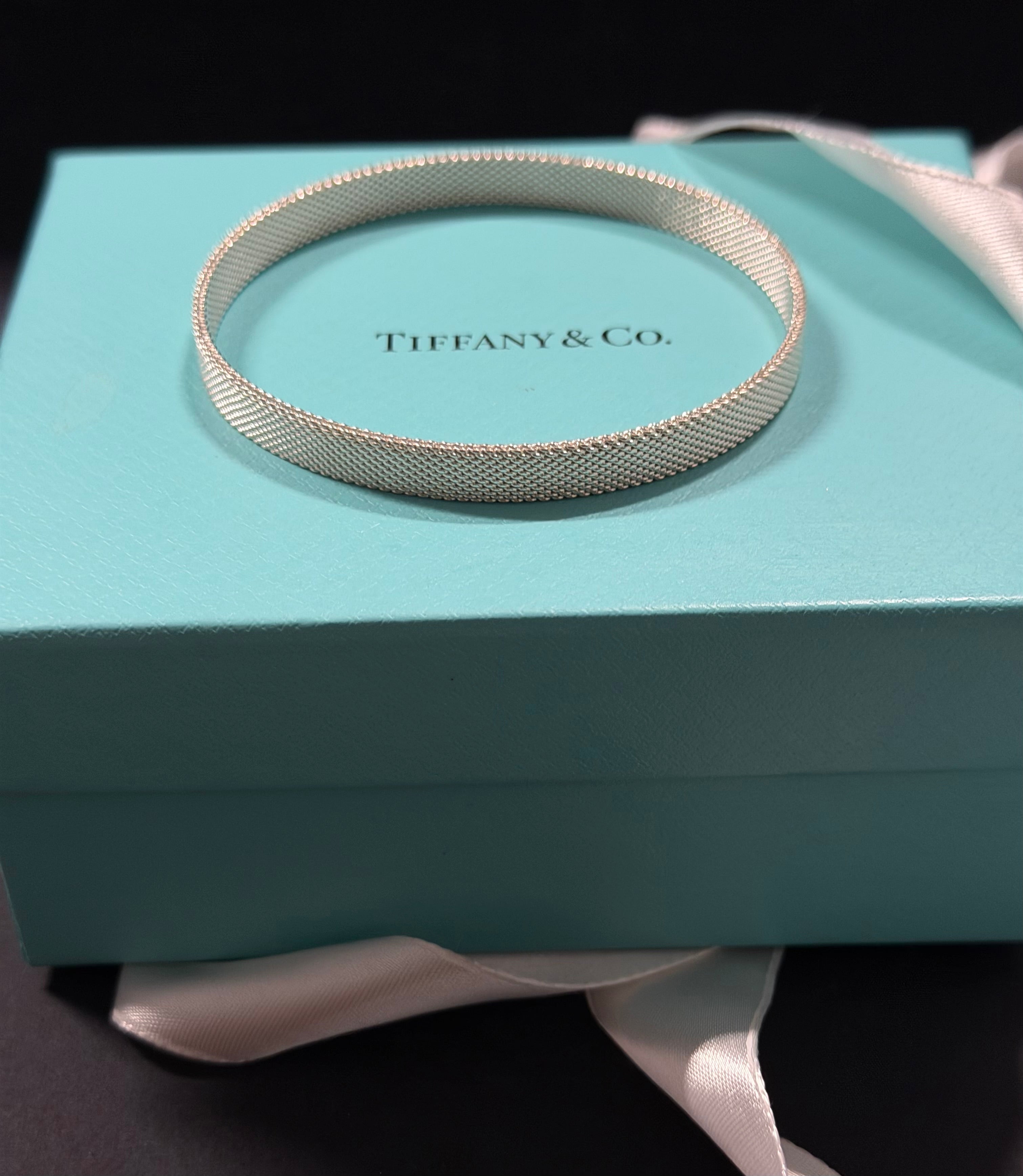 Rare Tiffany & Co Sterling Silver Small Somerset Mesh Firm Bangle