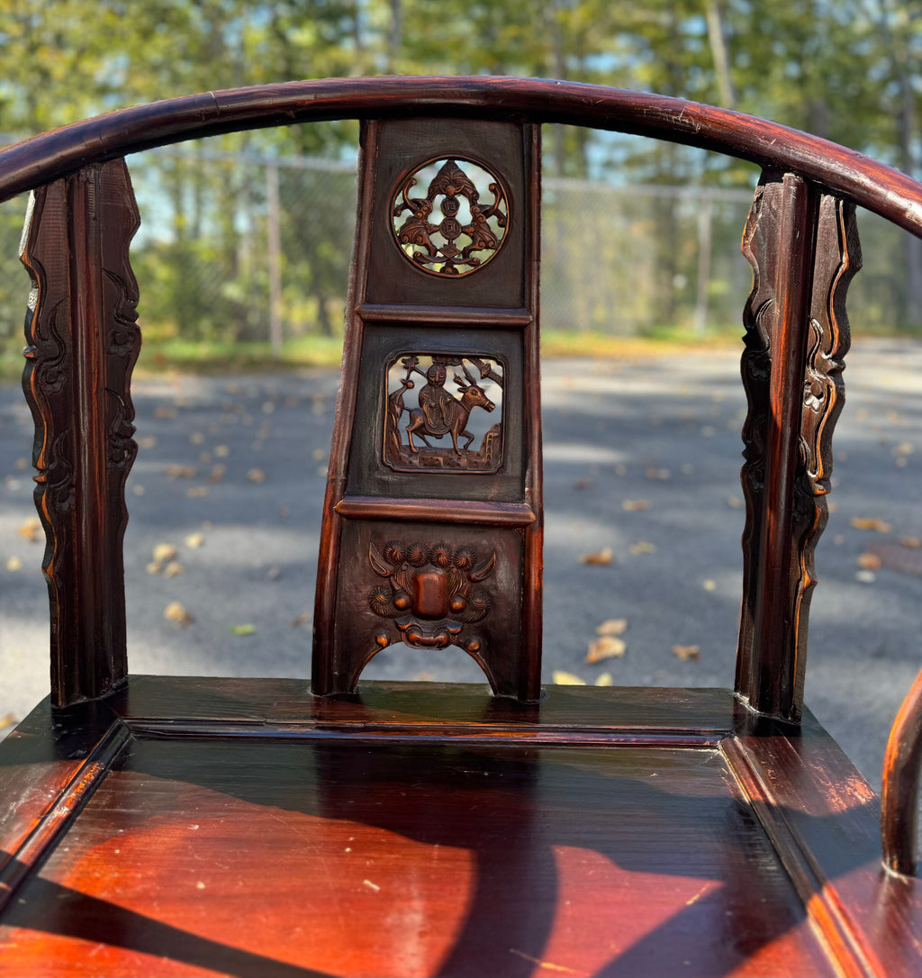 Chinese Antique Horseshoe Arms Chair Pair image 3