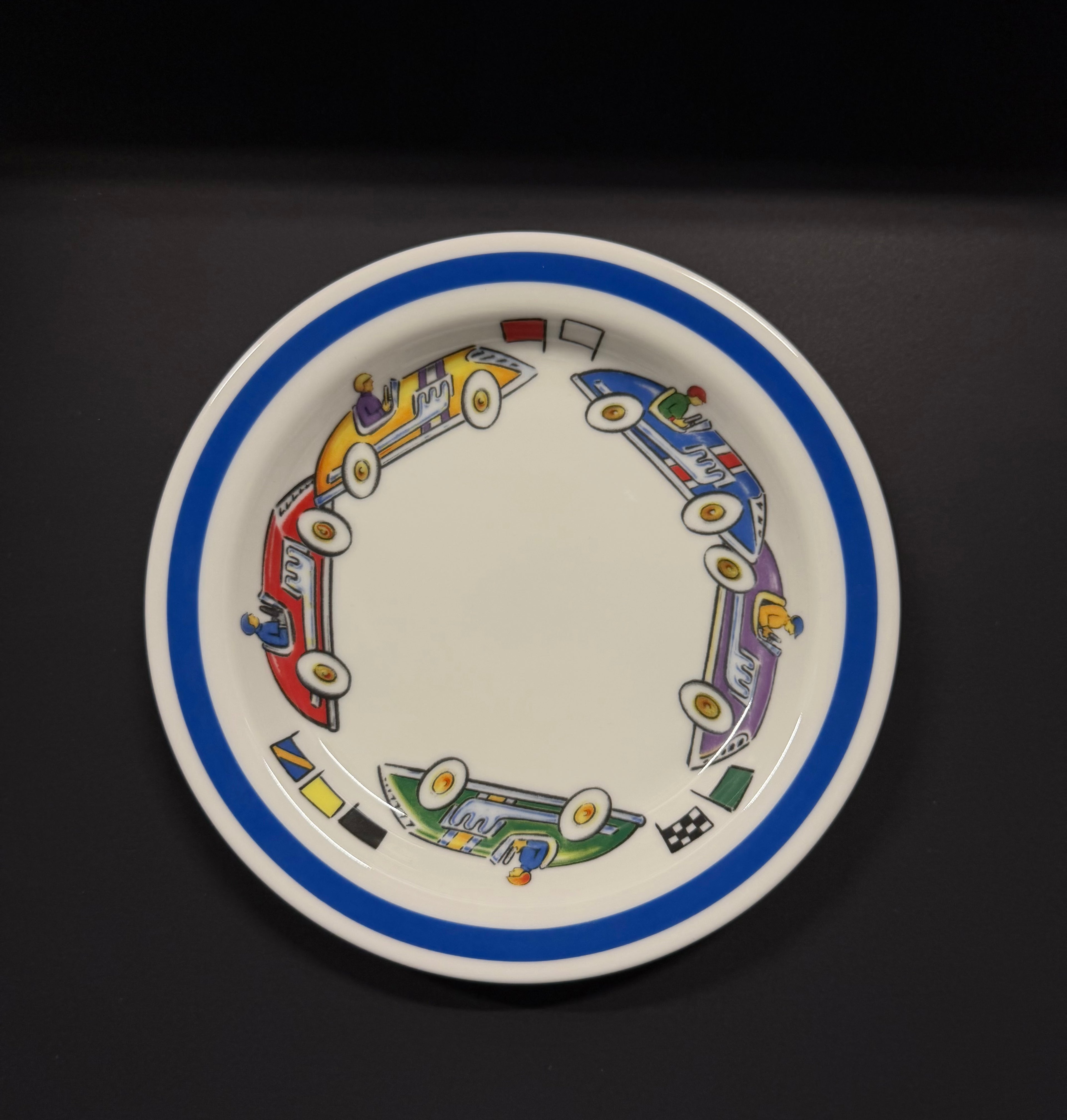 Tiffany & Co. Child's Dining Set Race Cars 2002 Plate, Bowl & Cup