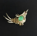 14k Chrysoprase &amp; Ruby Bird Brooch image 0