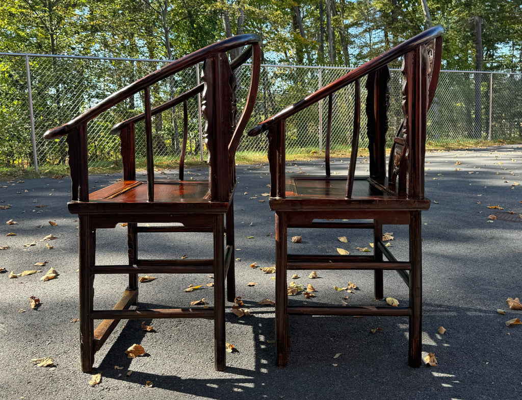 Chinese Antique Horseshoe Arms Chair Pair image 1