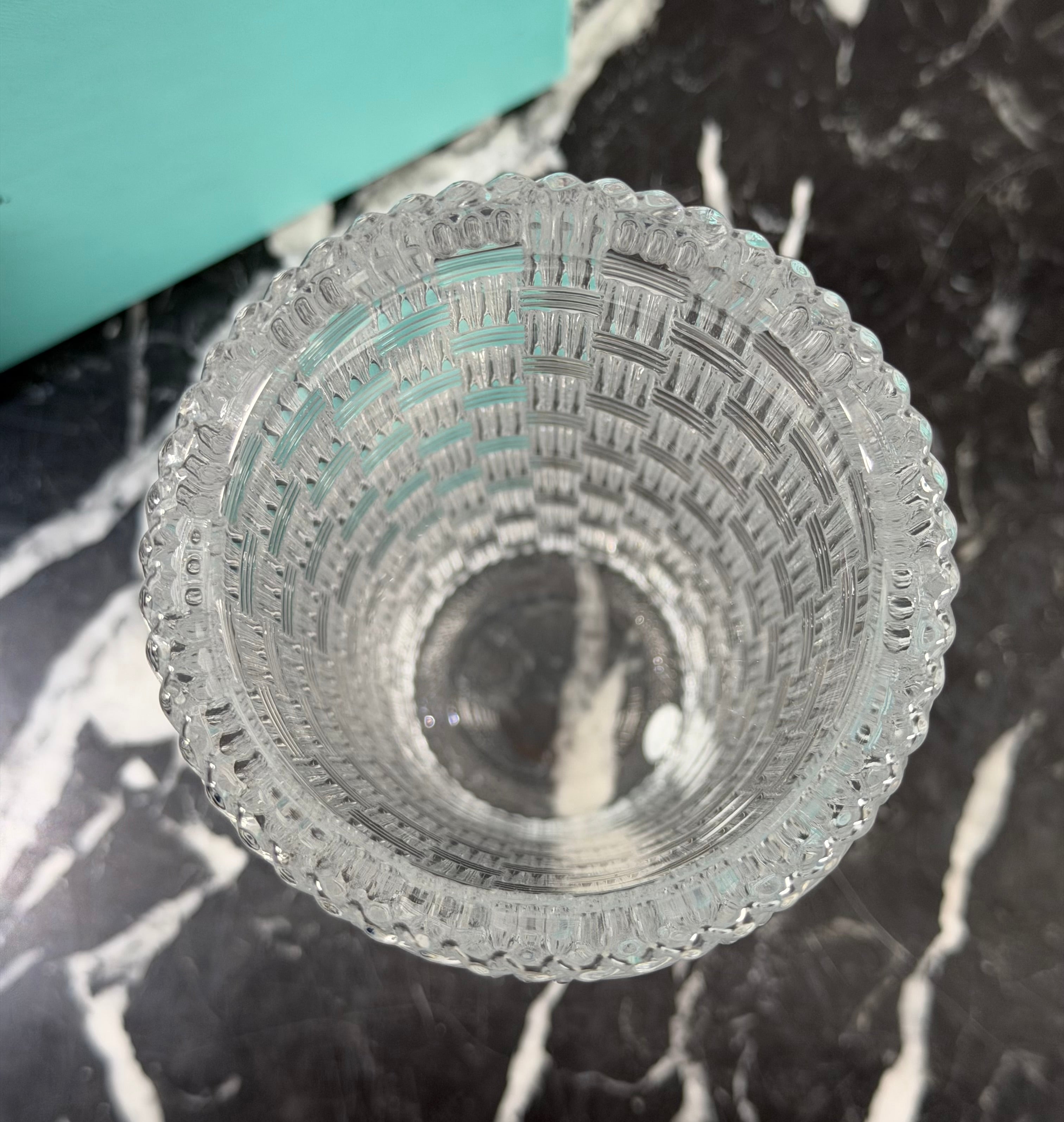 Tiffany & Co. Woven Basketweave Crystal Cylinder Vase