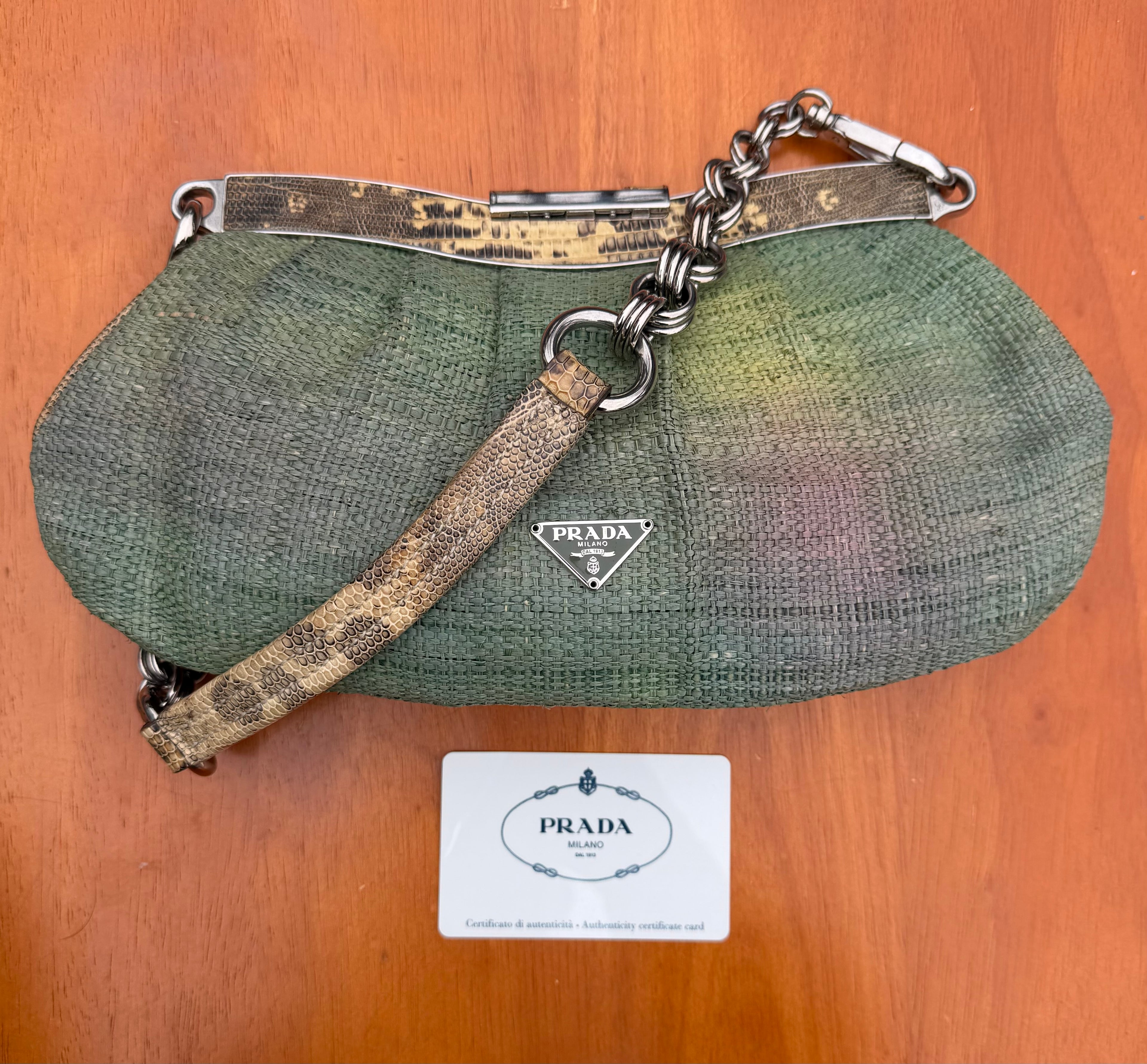 Rare Vintage Prada Raffia & Lizard Leather Bag