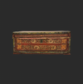 19th Century Red Painted Leather Top Wooden Camphor Trunk With Brass Mounts