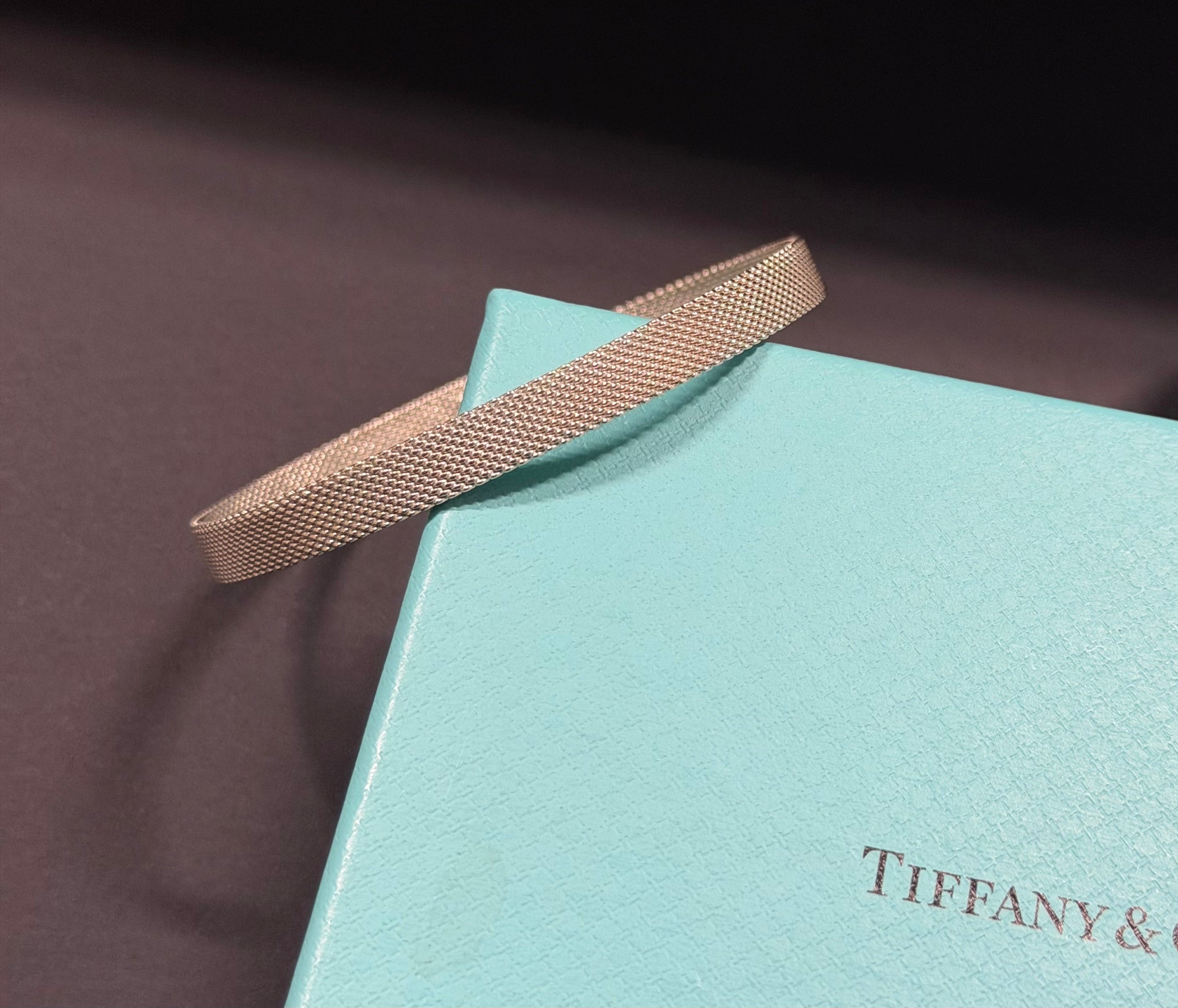 Rare Tiffany & Co Sterling Silver Small Somerset Mesh Firm Bangle