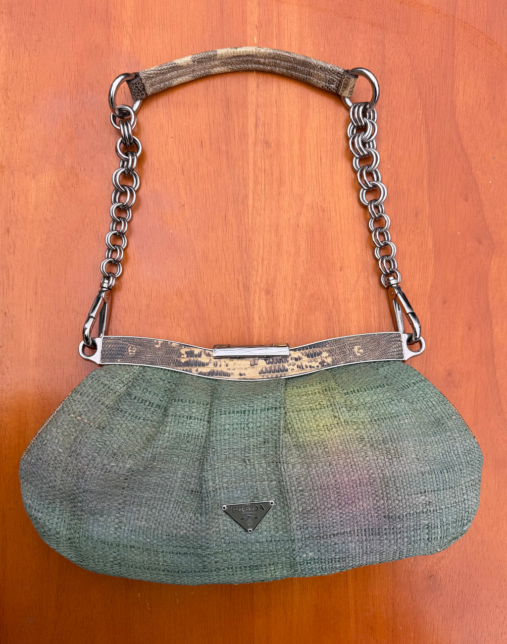 Rare Vintage Prada Raffia & Lizard Leather Bag