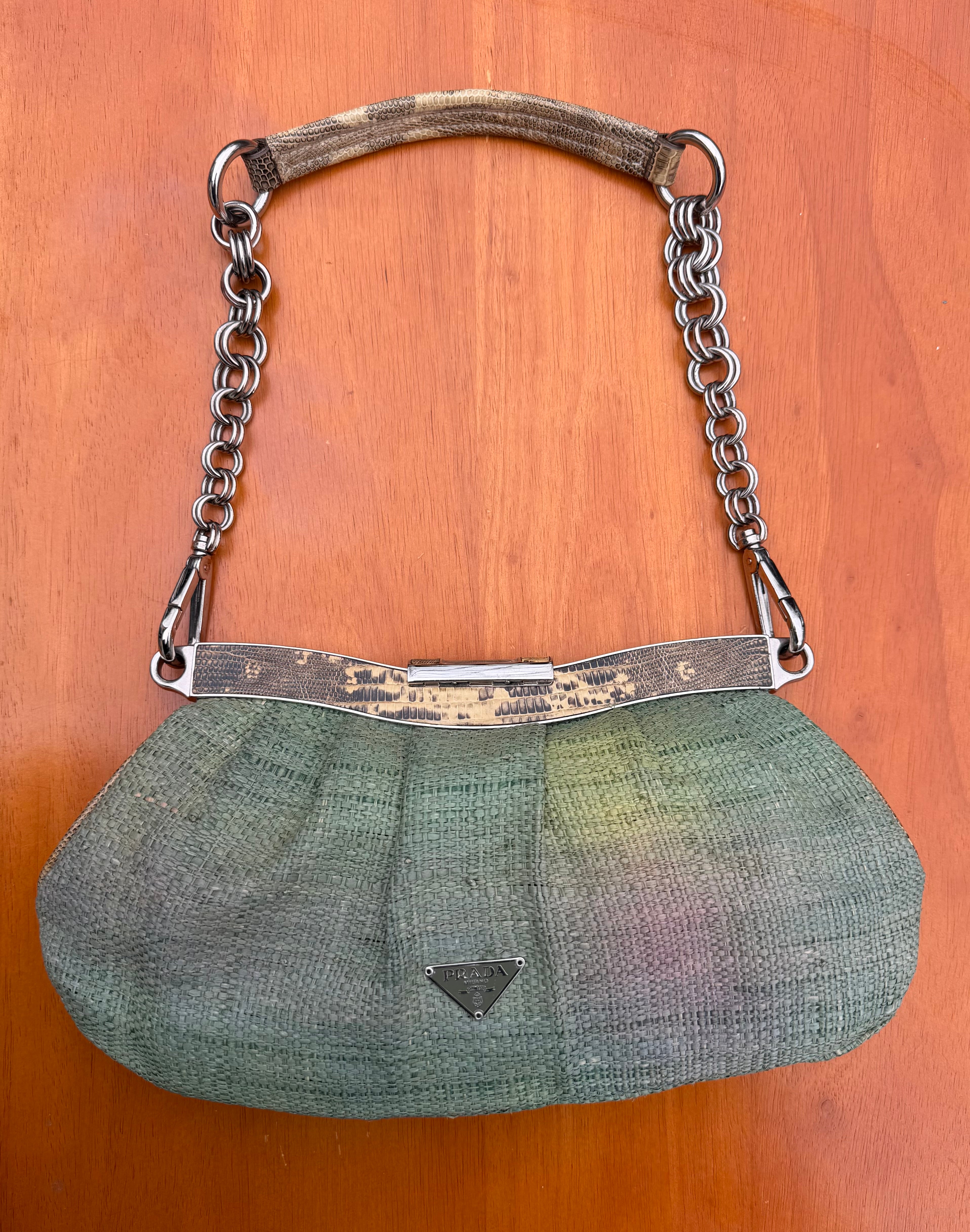 Rare Vintage Prada Raffia & Lizard Leather Bag