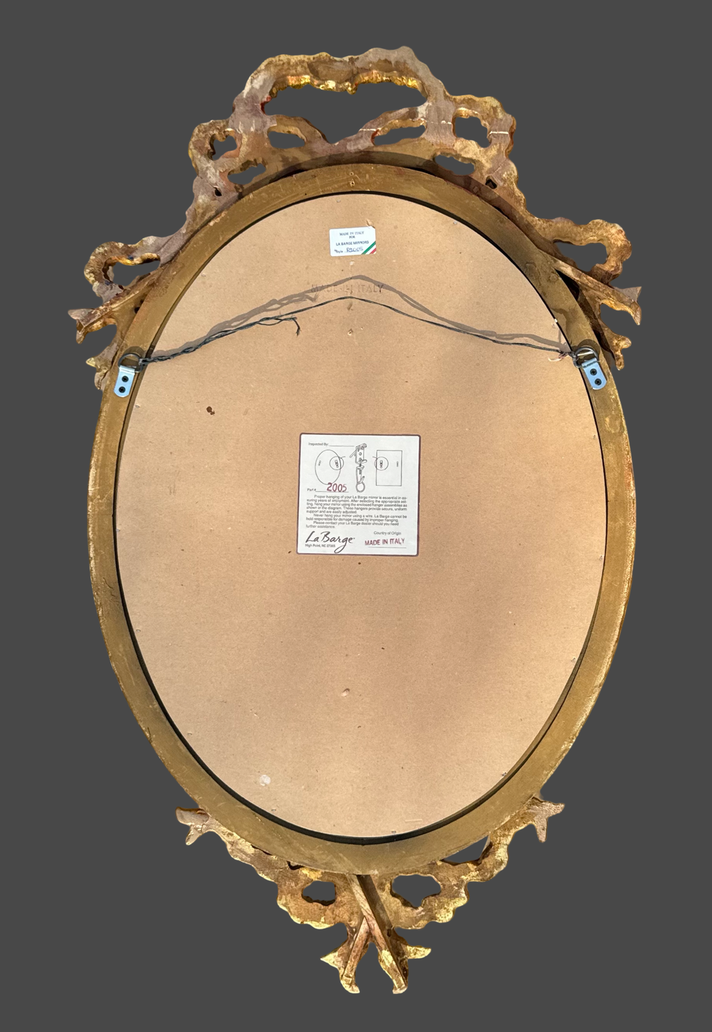 LaBarge French Louis XVI Gilt Wood Oval Mirror Ribbon Design