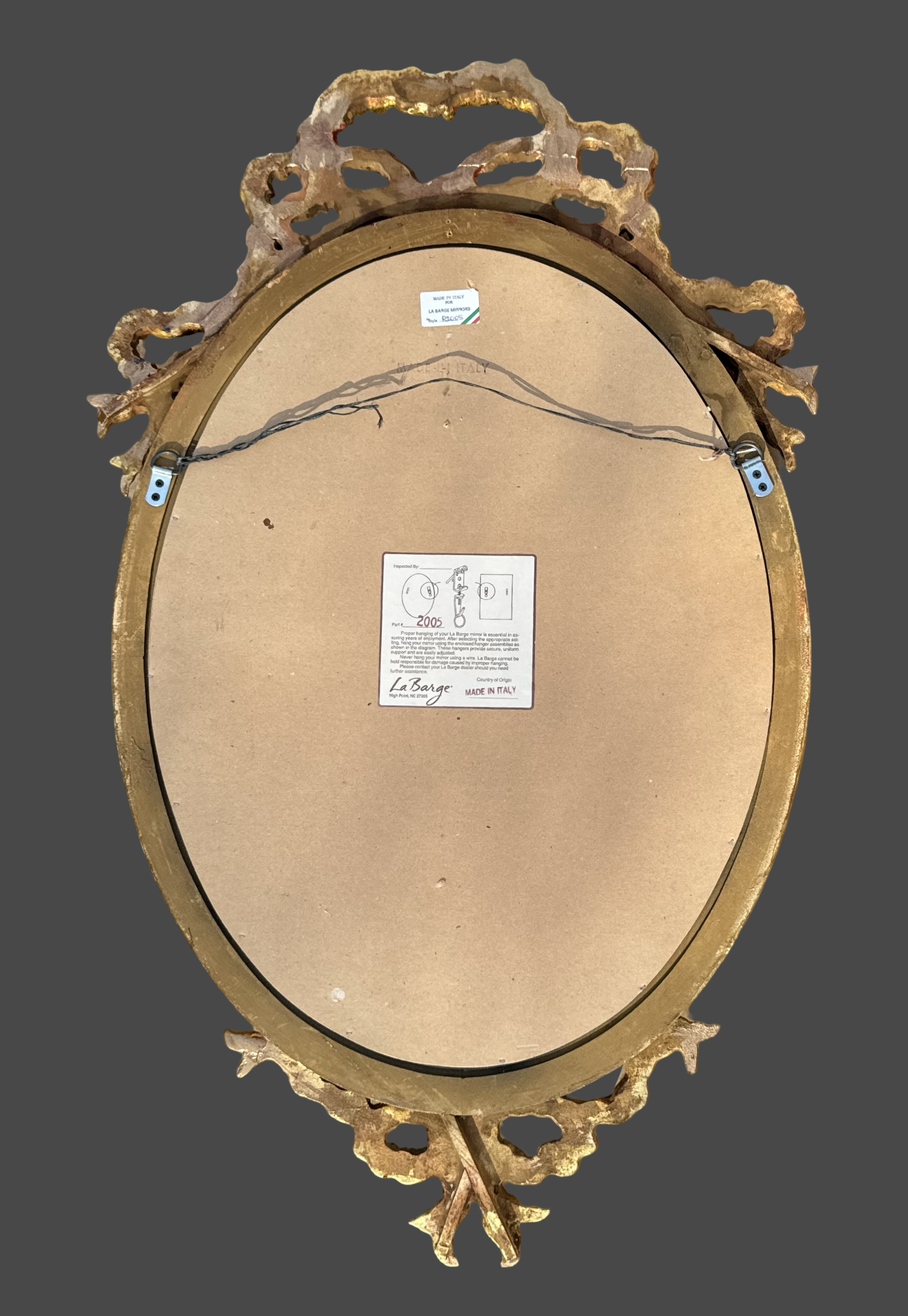 LaBarge French Louis XVI Gilt Wood Oval Mirror Ribbon Design