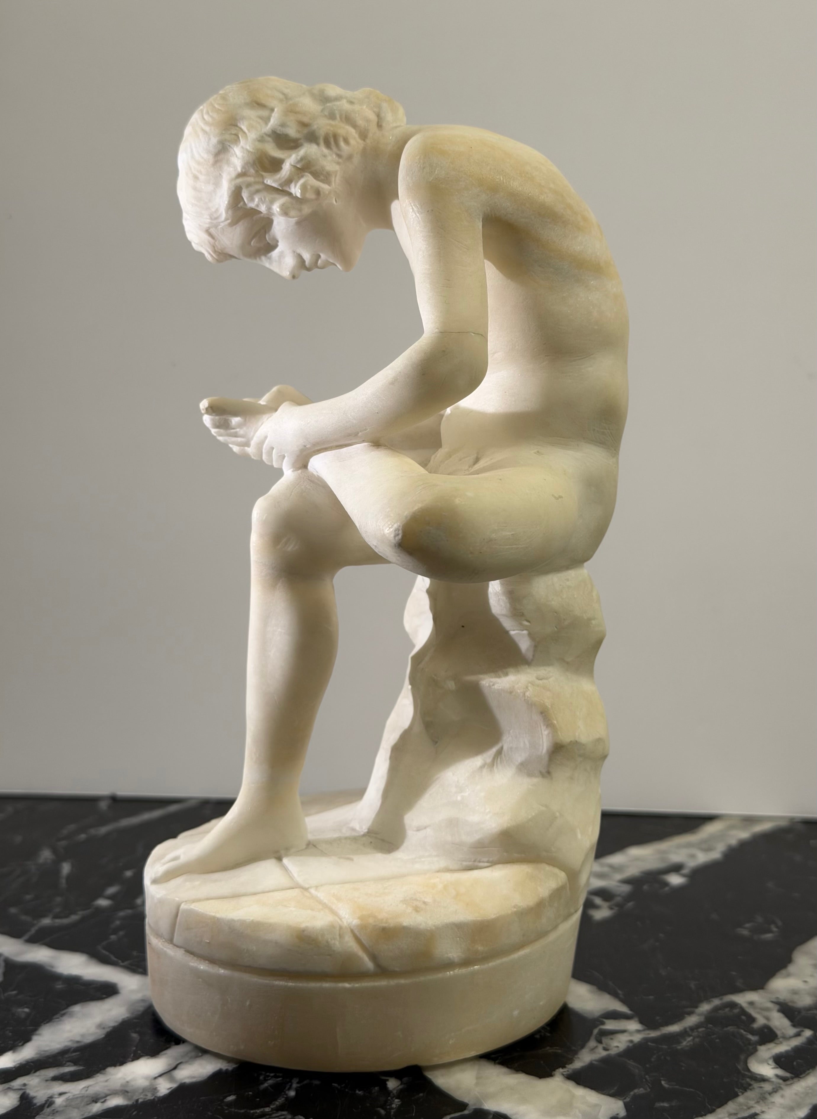 19th Century Alabaster   “Boy With Thorn” Sculpture
