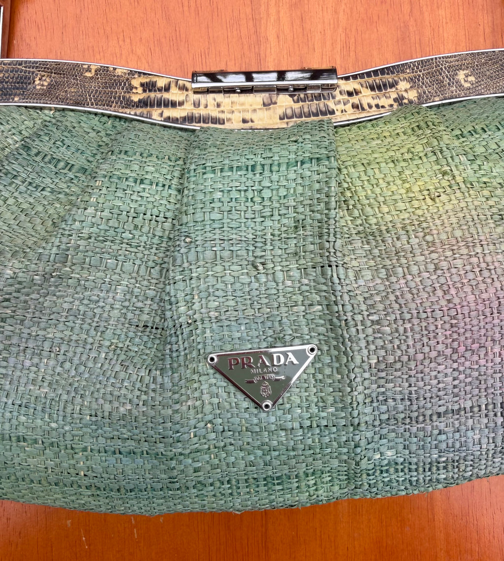 Rare Vintage Prada Raffia & Lizard Leather Bag