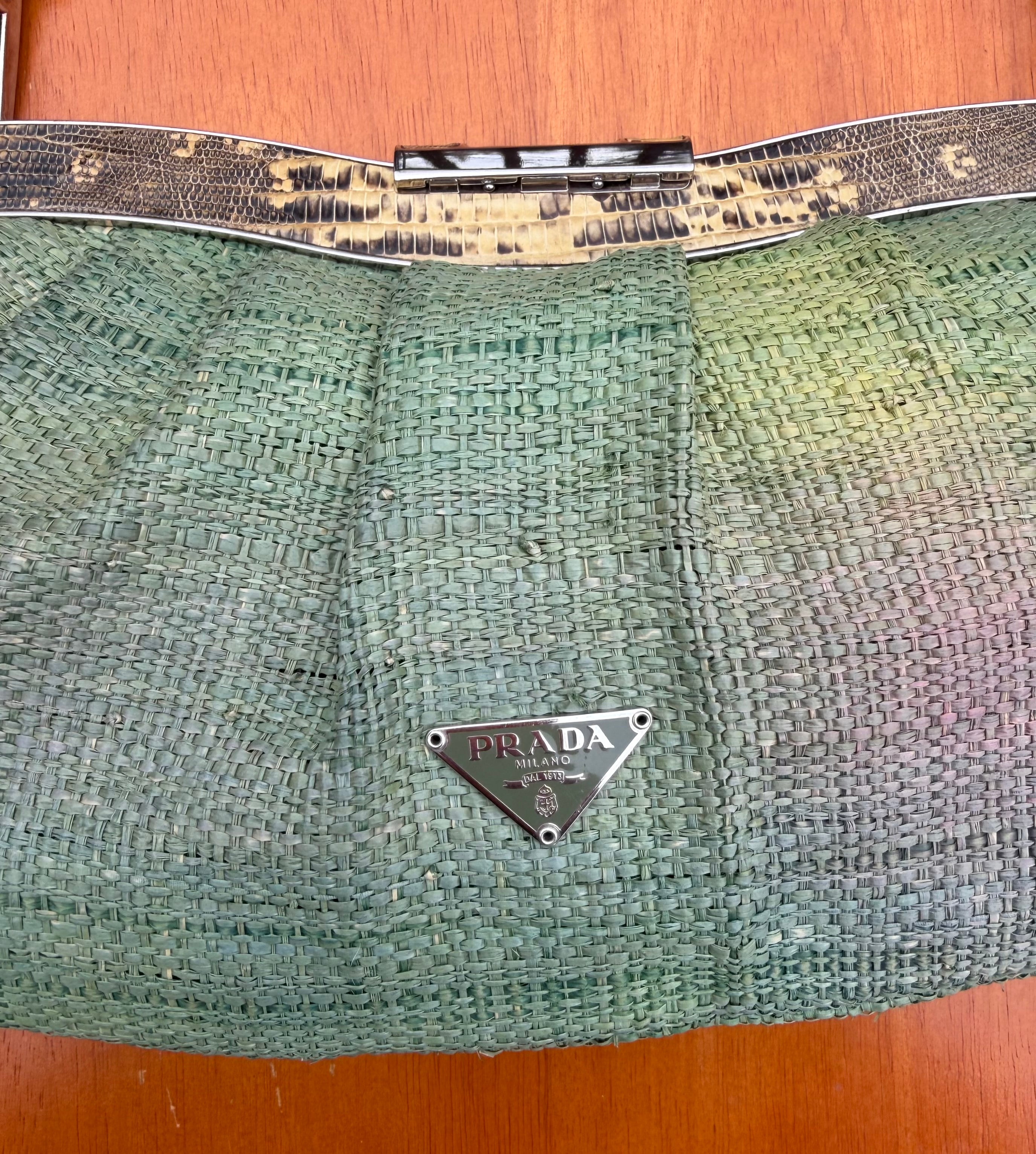 Rare Vintage Prada Raffia & Lizard Leather Bag