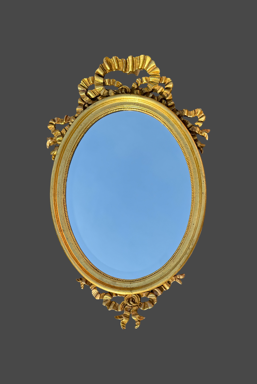 LaBarge French Louis XVI Gilt Wood Oval Mirror Ribbon Design