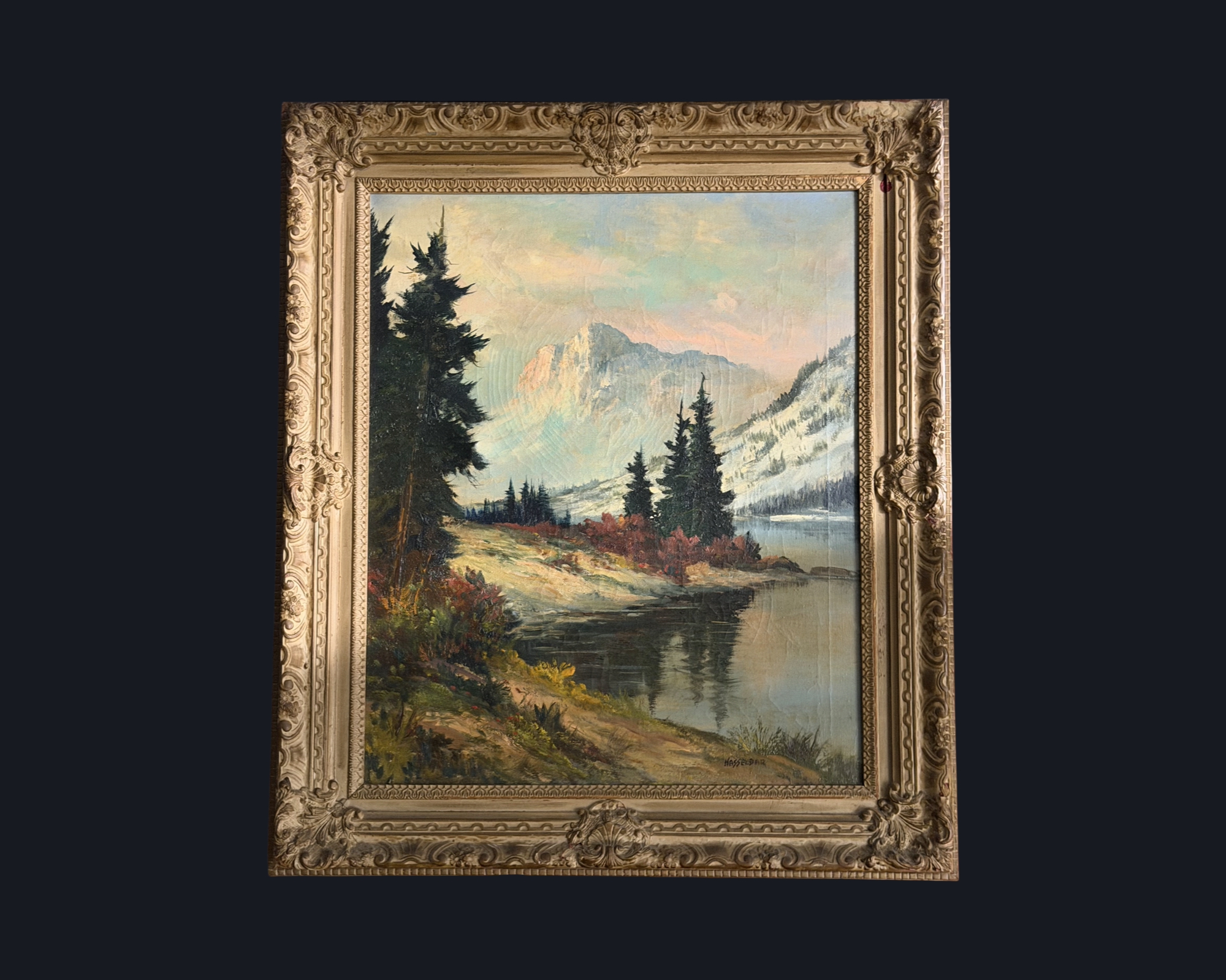 20th Century Michael Hasselbar Westen Mountain Landscape Oil On Canvas