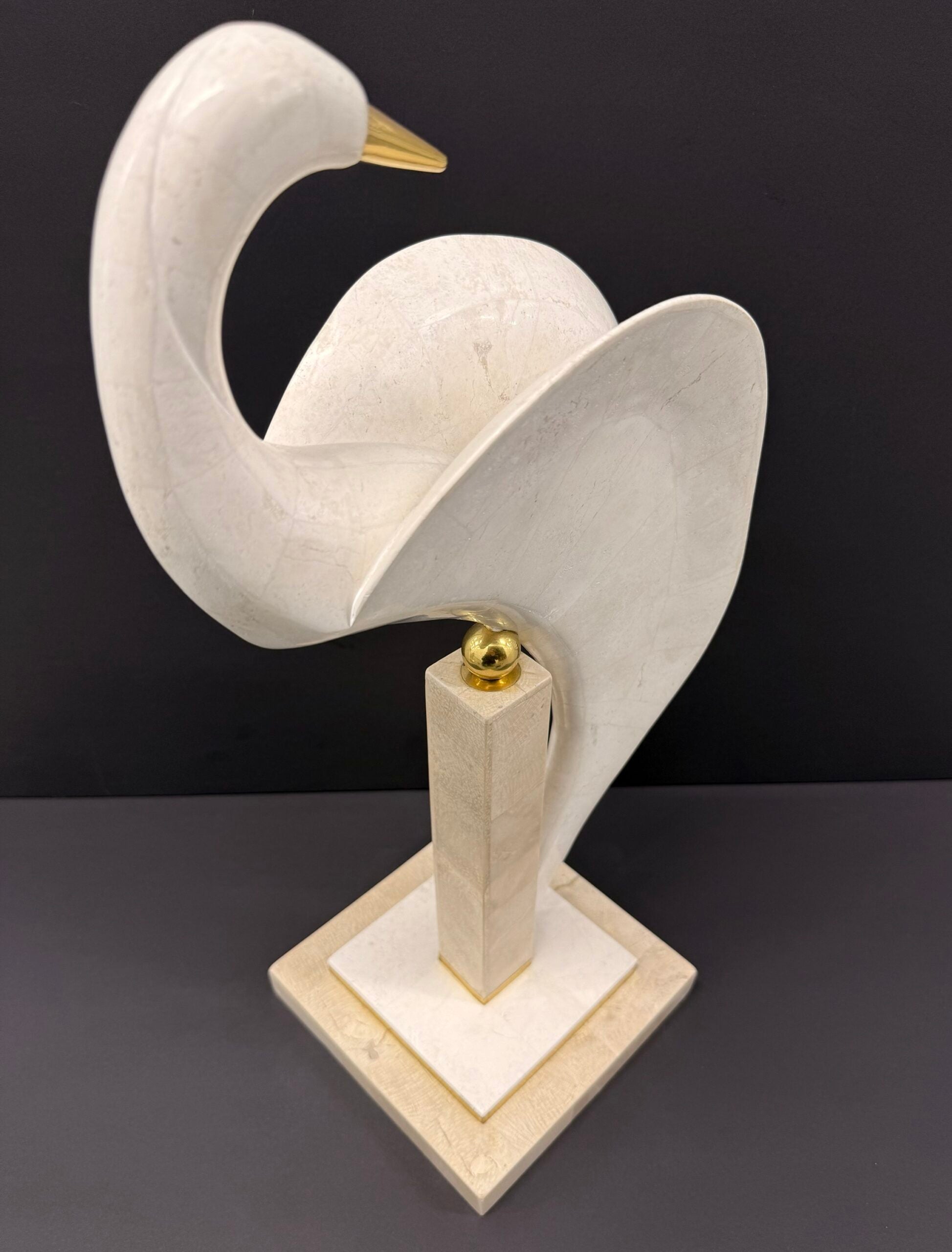 Vintage Maitland-Smith Tessellated Stone &amp; Brass Bird Sculpture image 0
