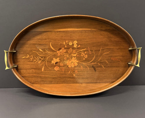 1915 Edwardian Antique Oval Inlaid Serving Tray image 0